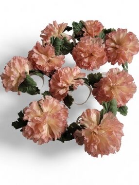 Set of 10 Vintage Fabric Flower Carnation Napkin Rings pink and peach